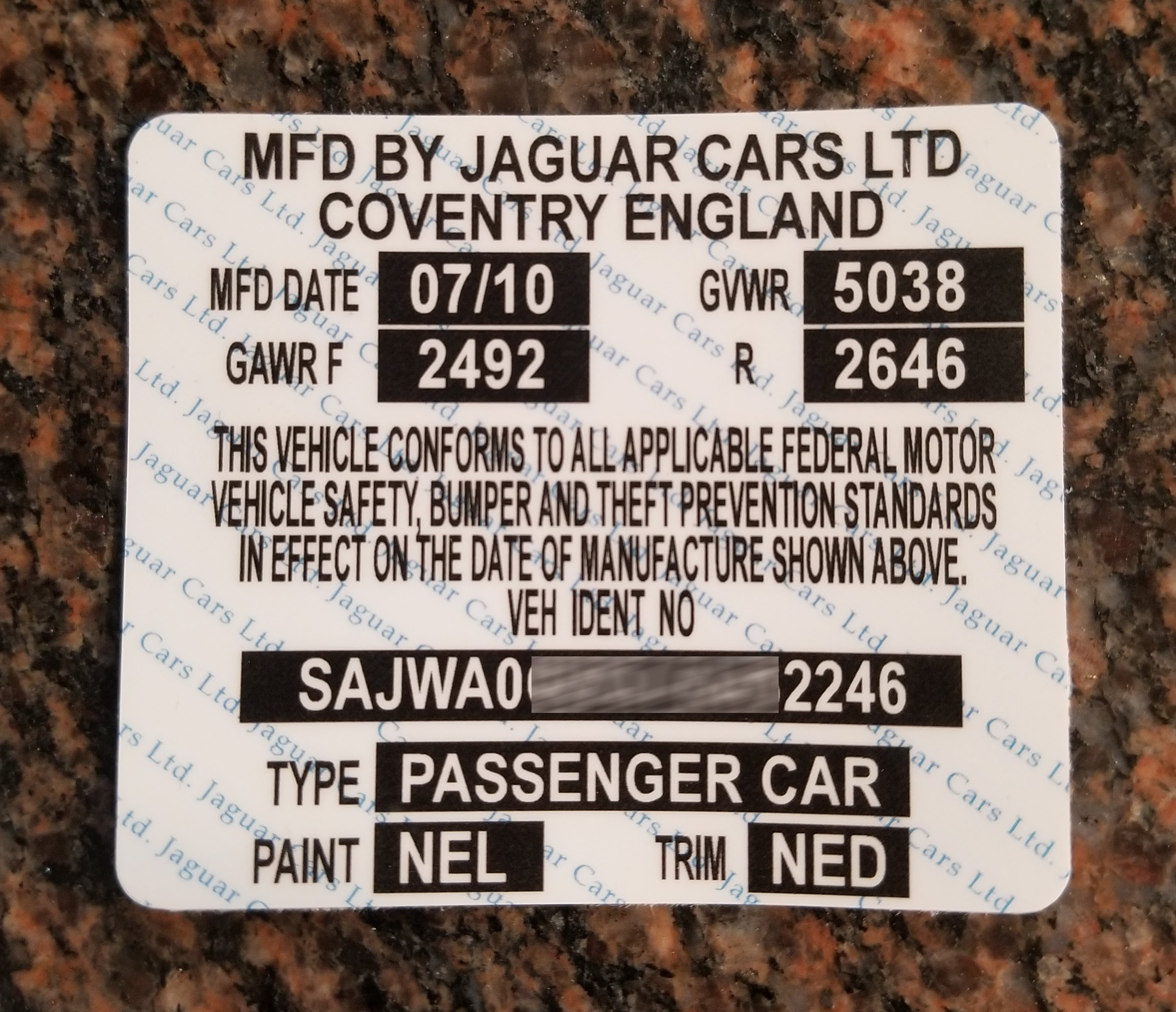 Jaguar Land Rover Vin Label Jaguar land rover, Jaguar